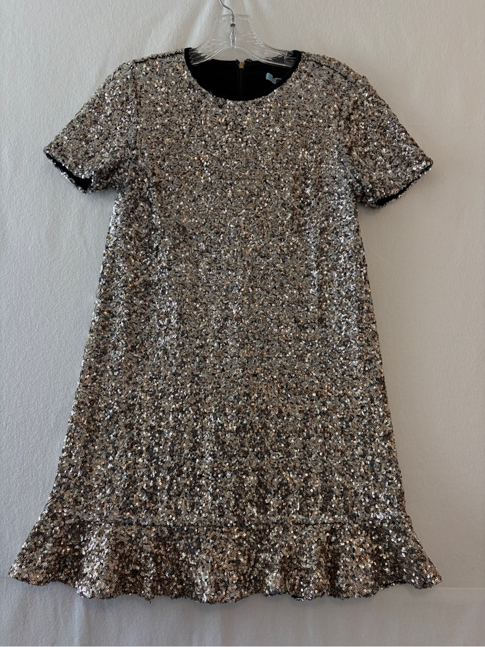 Sequin Short Sleeve Ruffle-Hem Mini Dress
